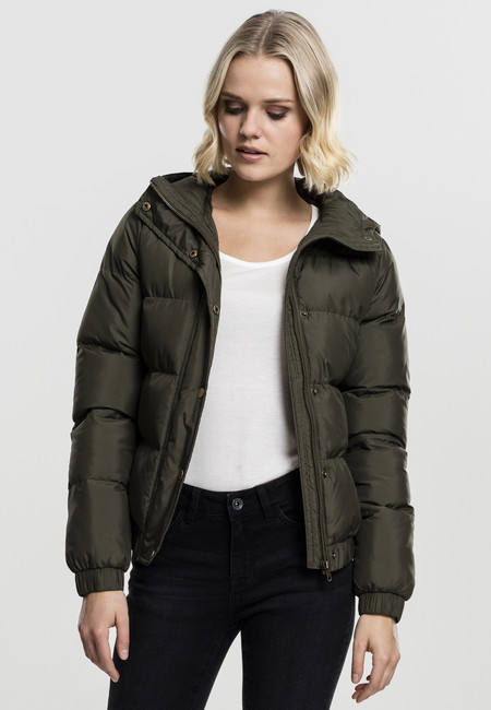 Urban Classics Ladies Hooded Puffer Jacket dark olive akciós termékkép 1