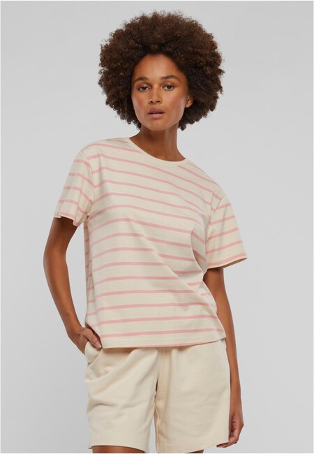 Urban Classics Ladies Striped Boxy Tee lemonadepink/whitesand akciós termékkép 1