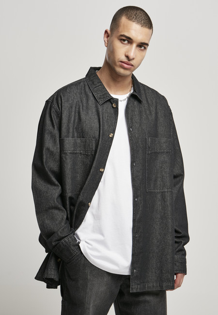 Urban Classics Oversized Denim Shirt black stone washed akciós termékkép 1