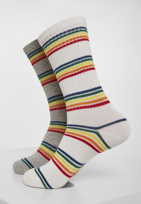 Urban Classics Rainbow Stripes Socks 2-Pack grey/white akciós termékkép 1